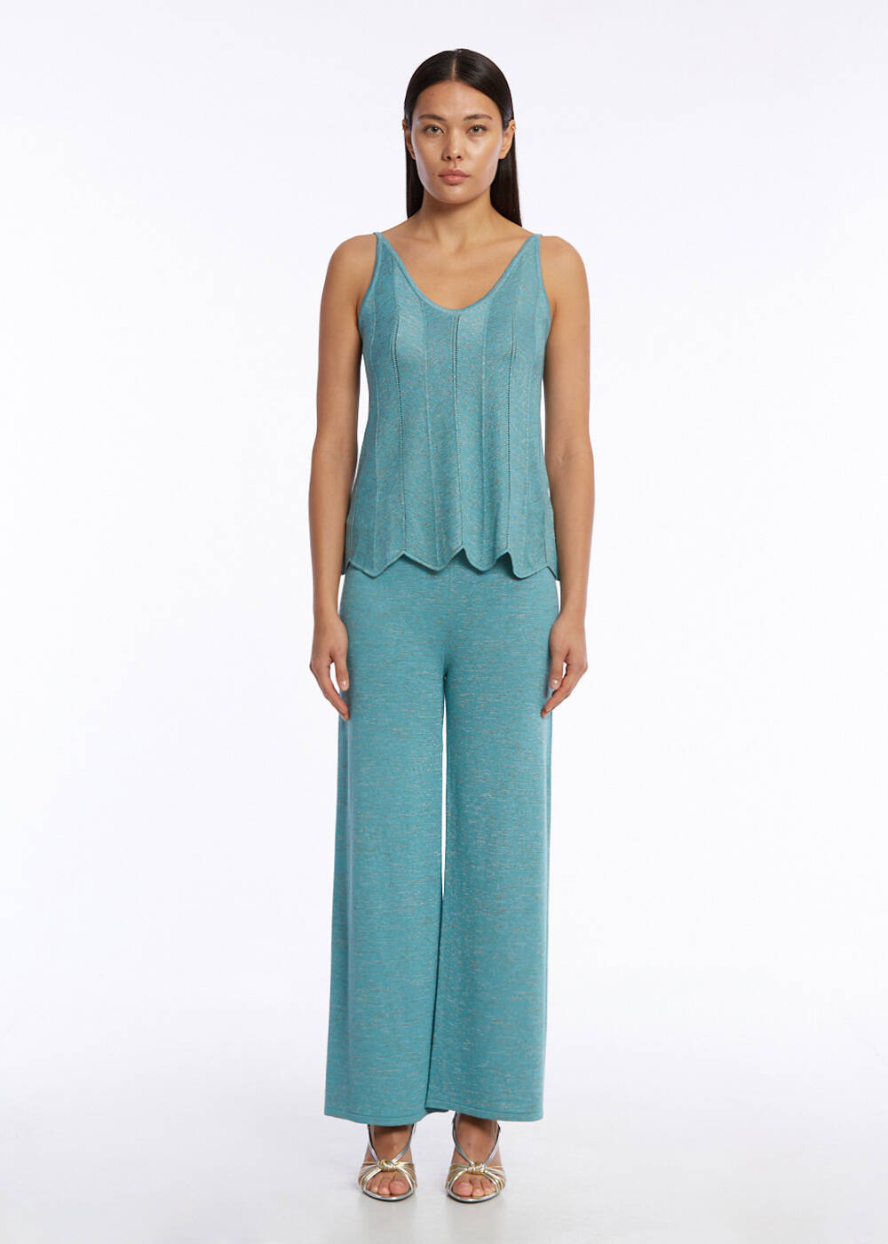 V Neck Aquamarıne Sleeveless Knıt Top - 2