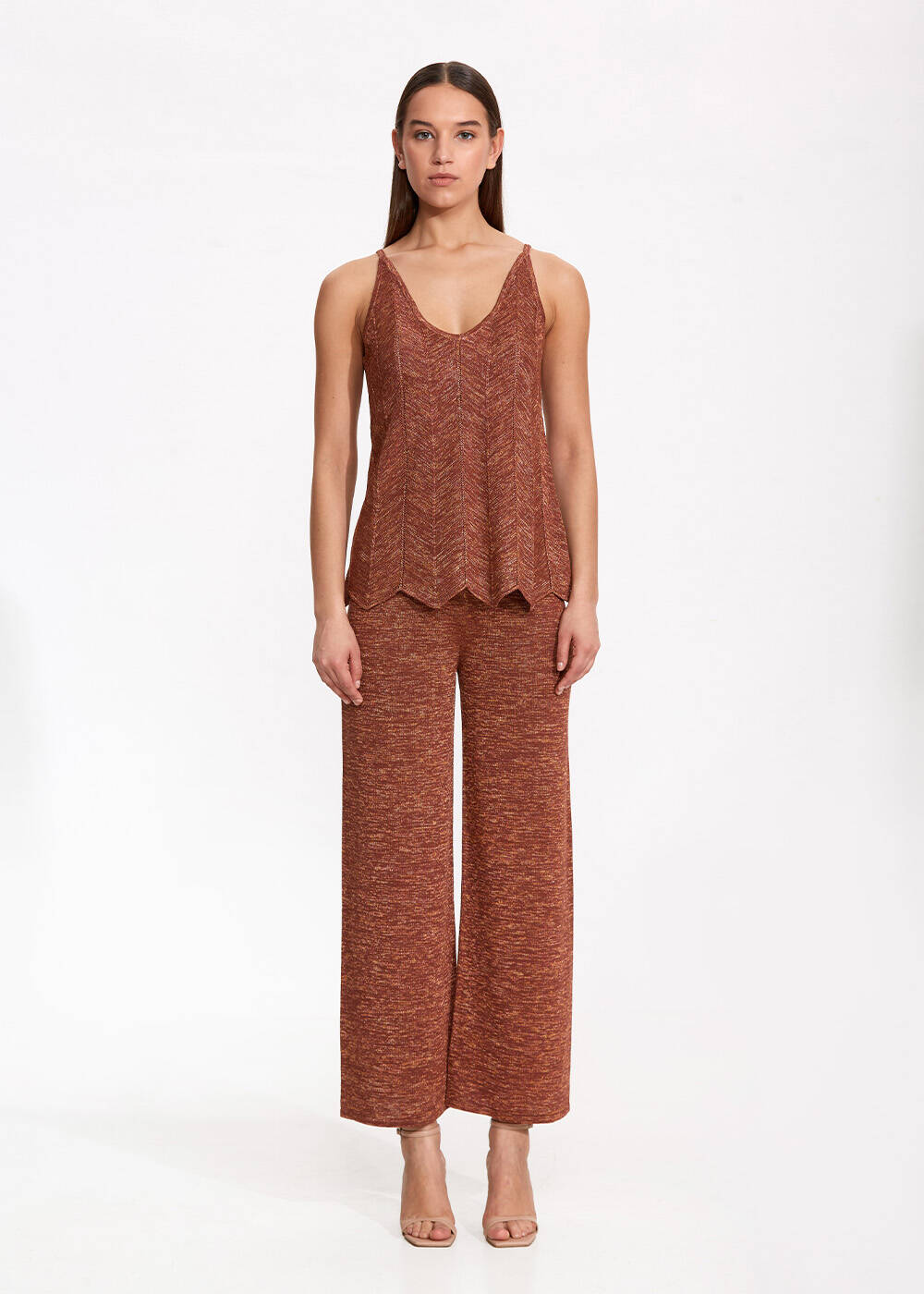 V Neck Bronze Sleeveless Knıt Top - 2