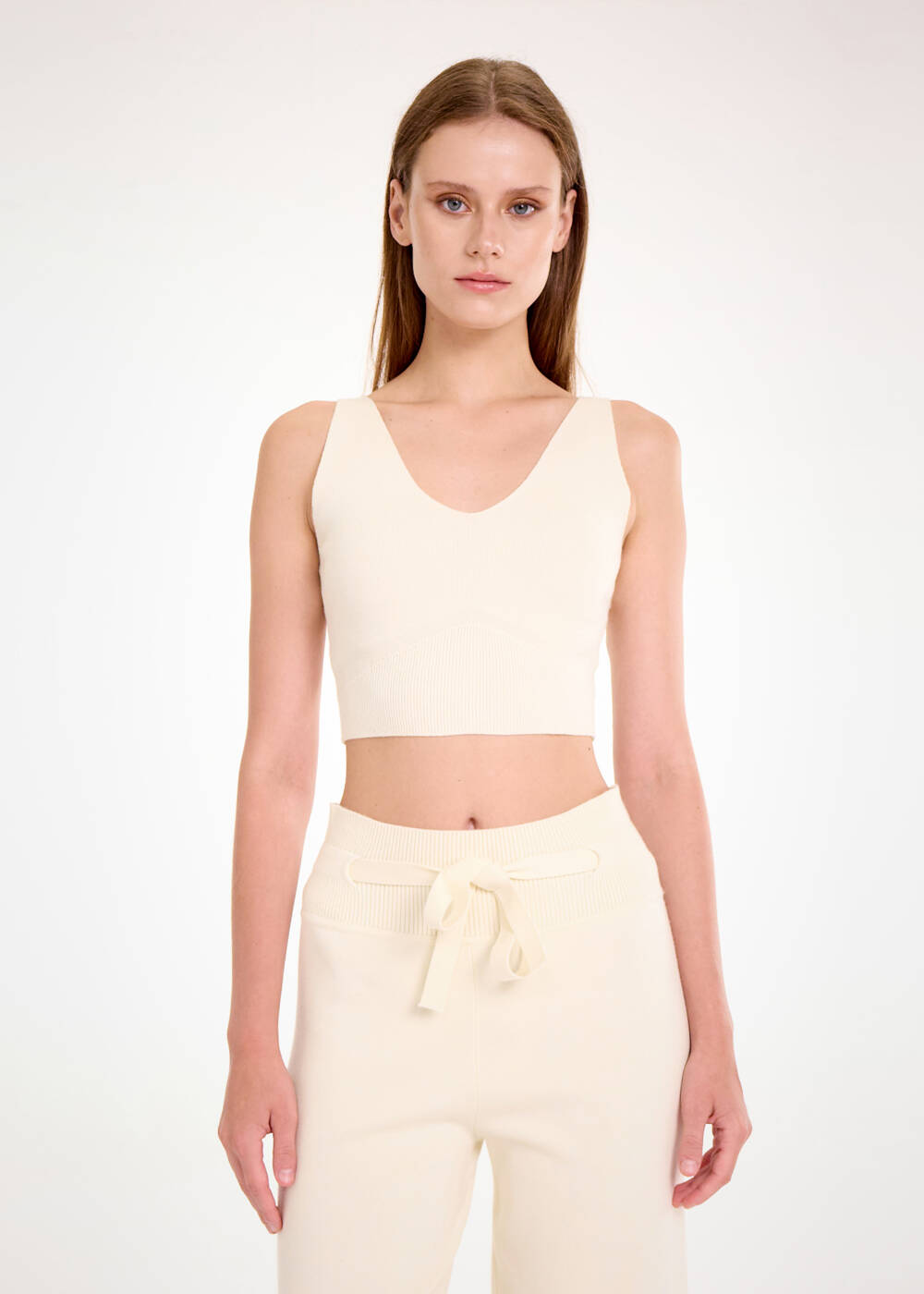V NECK CROP PANNA KNIT TOP - 1