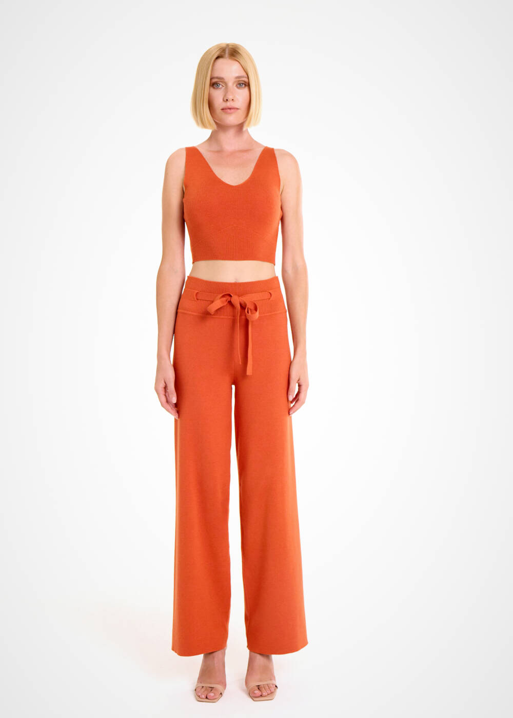 V NECK CROP PUMPKIN KNIT TOP - 2
