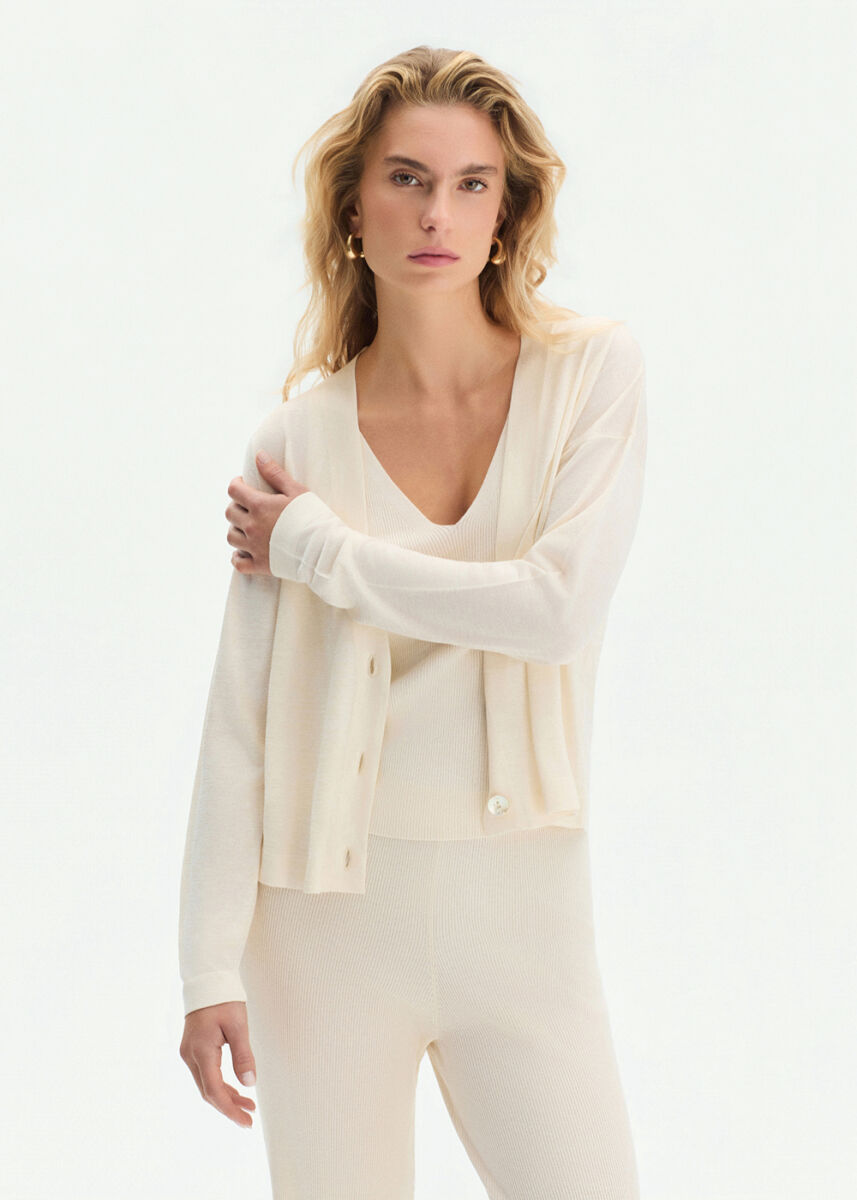 V NECK PEARLY KNIT CARDIGAN - KNITSS