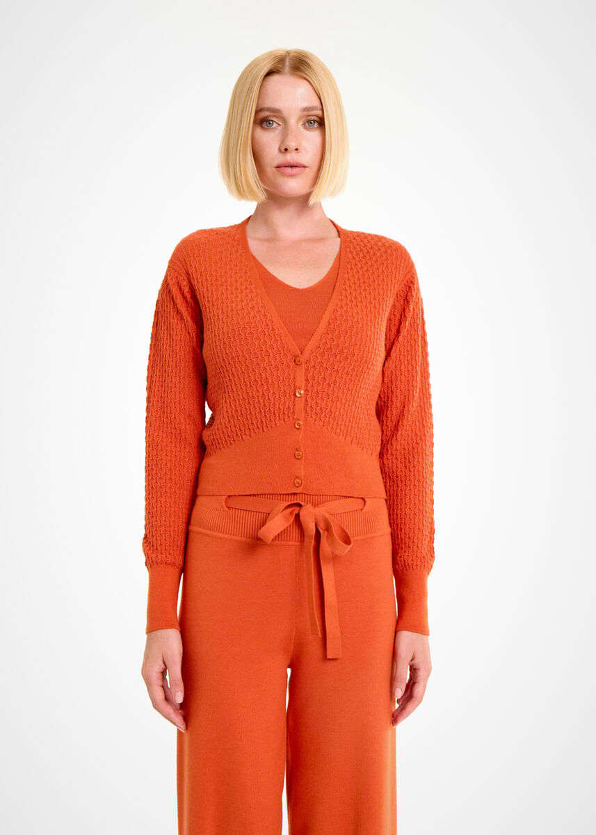 V NECK PUMPKIN KNIT CARDIGAN - KNITSS