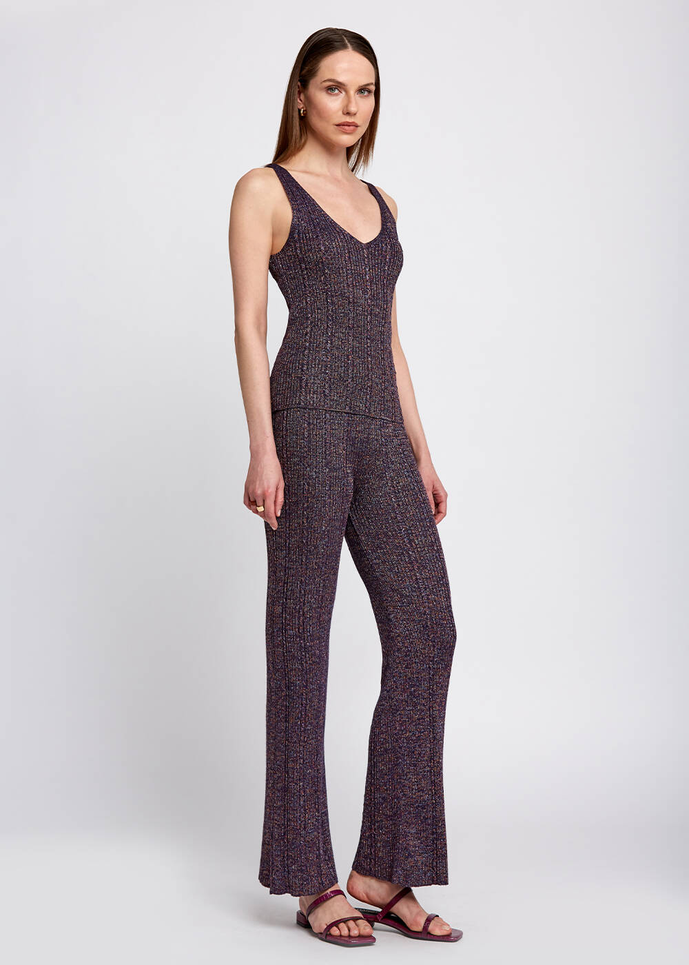 V Neck Sleeveless Purple Knit Top - 2