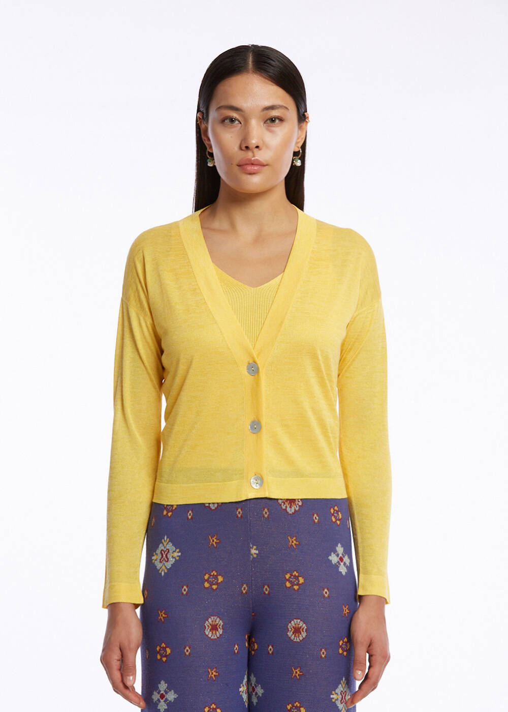 V NECK SUNFLOWER KNIT CARDIGAN - 1
