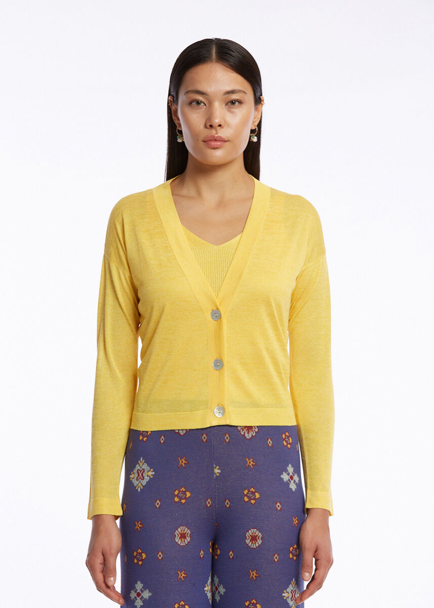 V NECK SUNFLOWER KNIT CARDIGAN - KNITSS