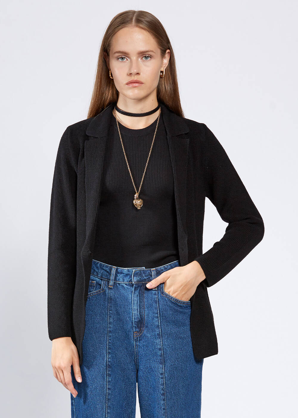 Virgin Wool Black Knit Jacket - 1