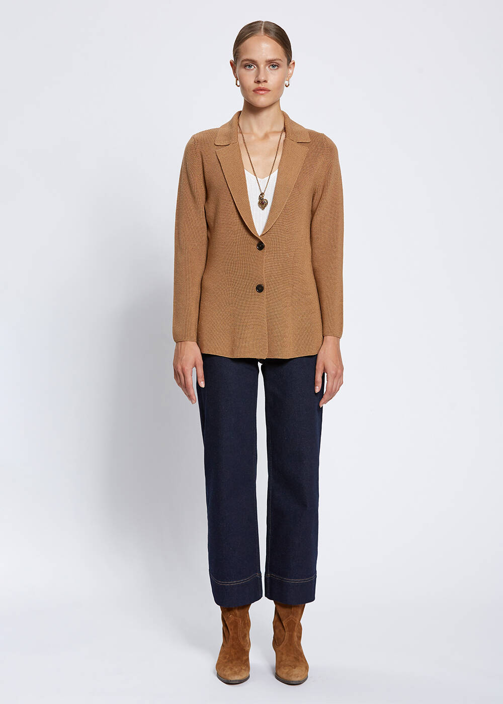 Virgin Wool Camel Knit Jacket - 2