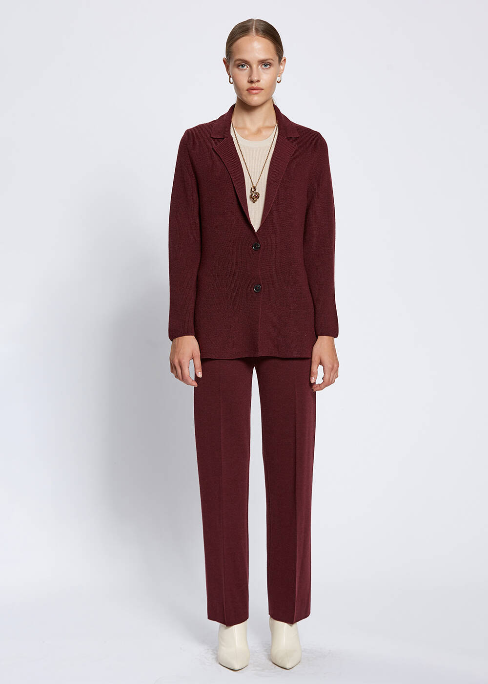 Virgin Wool Wine Knit Jacket - 2