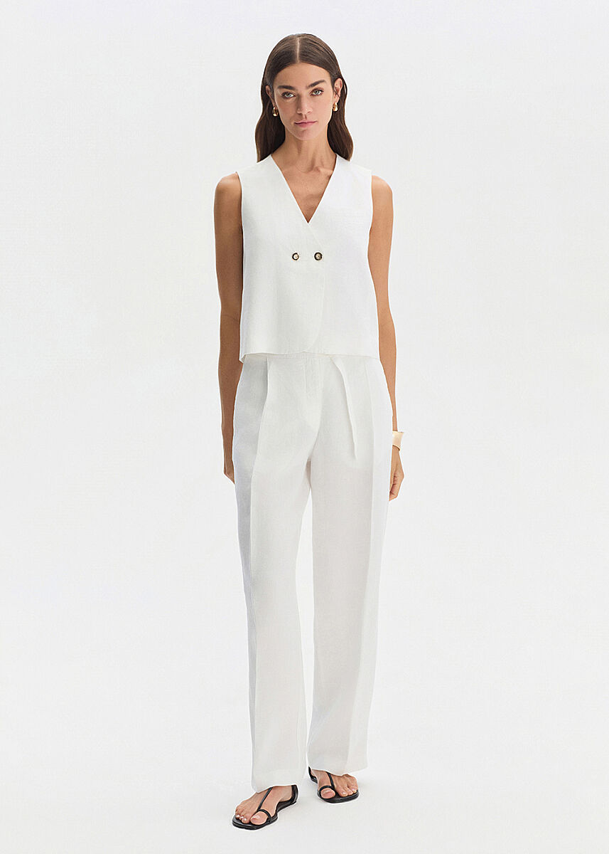WHITE LINEN PLEATED PANTS - KNITSS