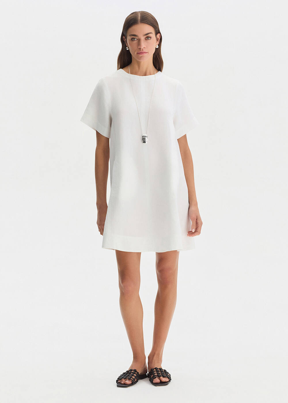 WHITE MINI LINEN DRESS - 1