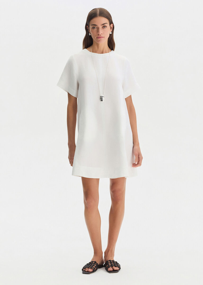 WHITE MINI LINEN DRESS - KNITSS