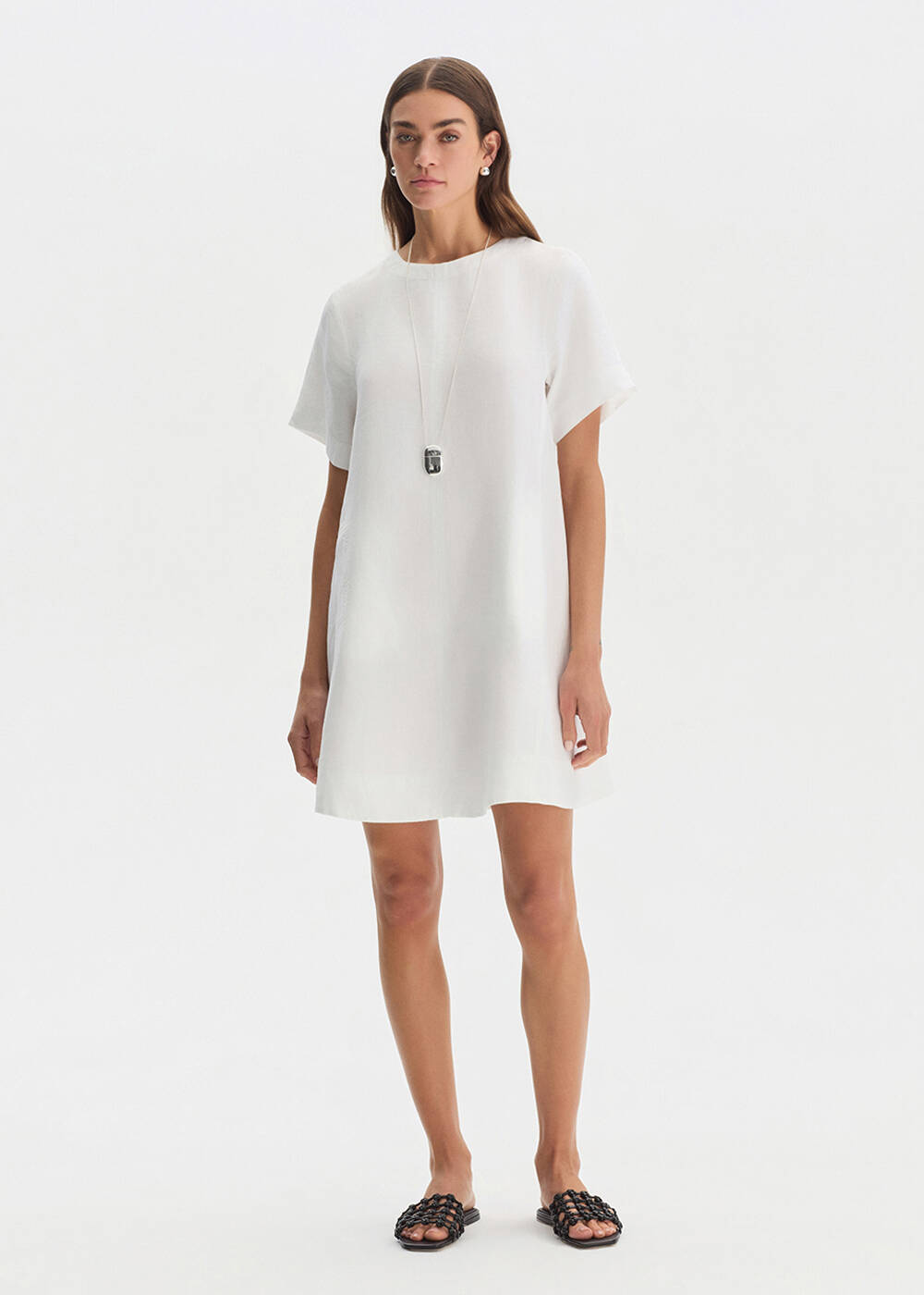 WHITE MINI LINEN DRESS - 2