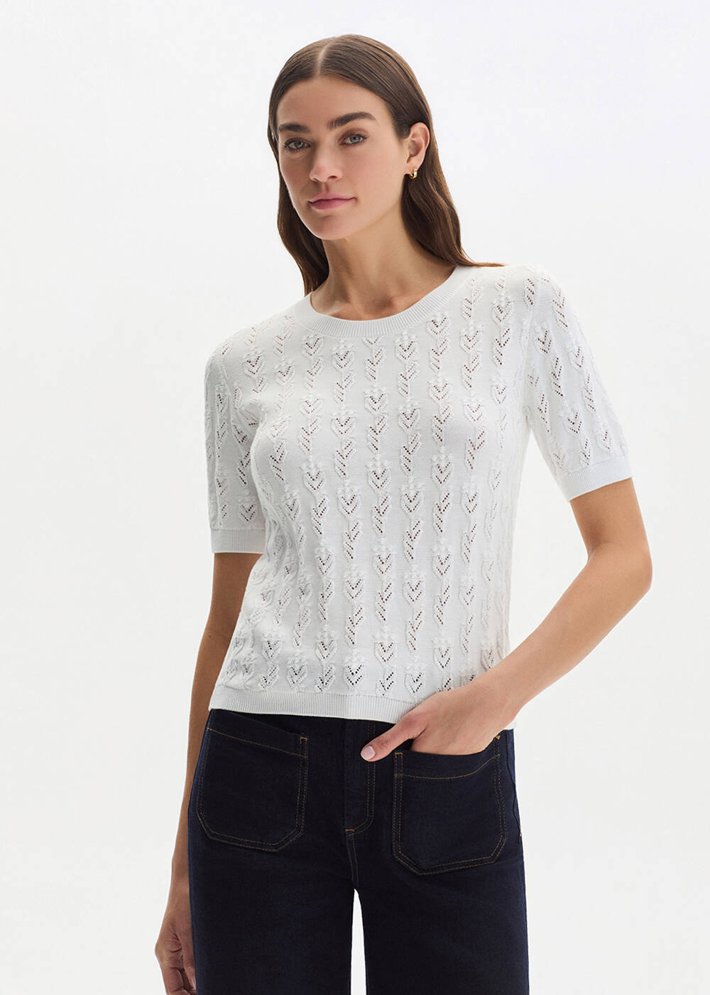 WHITE ORGANIC COTTON KNIT TOP - 1