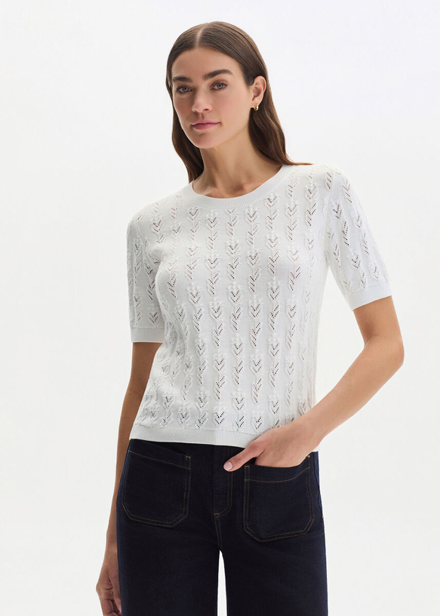 WHITE ORGANIC COTTON KNIT TOP - KNITSS