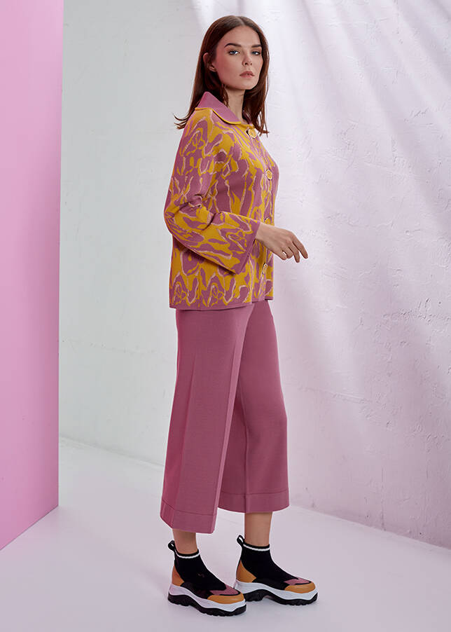 WIDE LEG PINK KNITTED PANT - 2