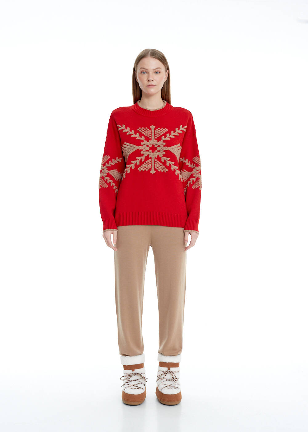 Winter Pattern Red Extrafine Merino Knit Sweater - 2