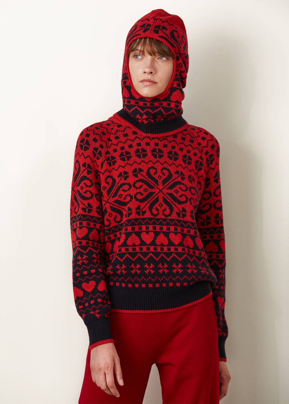 Wınter Patterned Red&Navy Wool Balaclava - 1