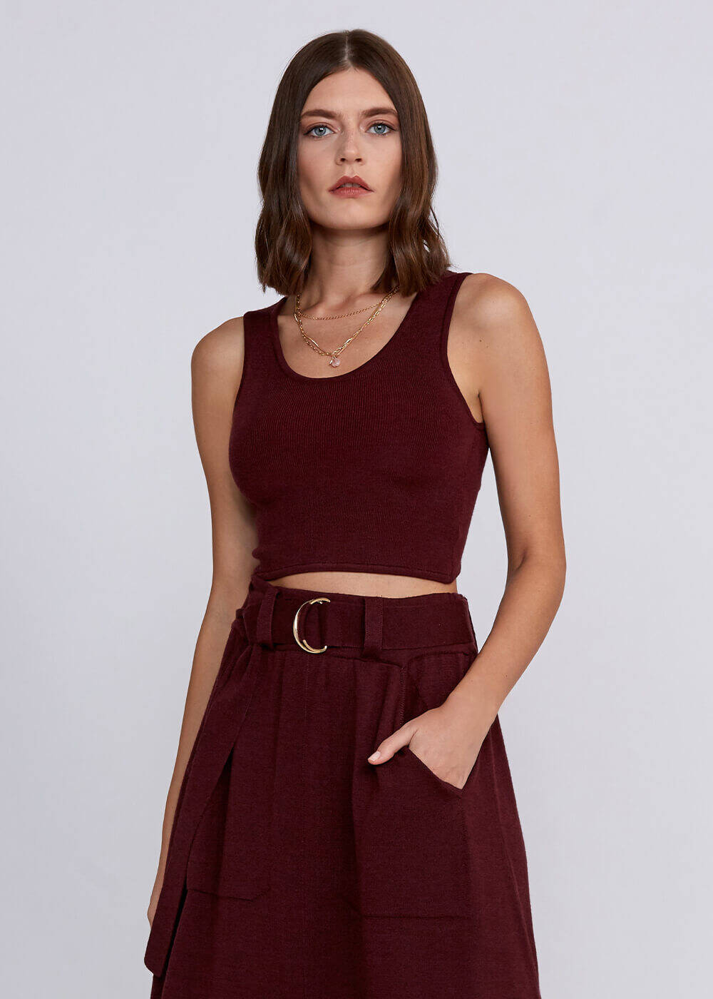 Wool Blend Wine Knit Crop Top - 1