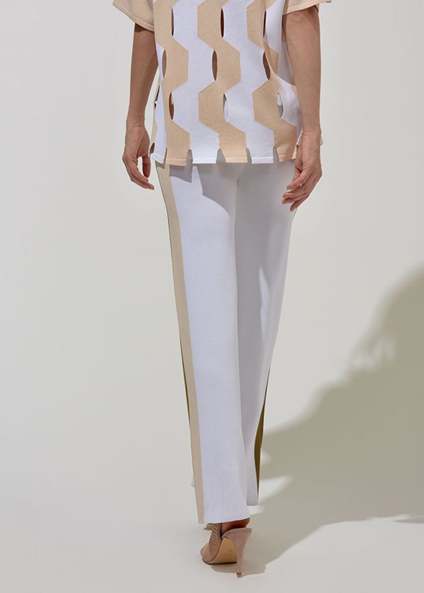 Yanı Çizgili Beyaz Triko Pantolon · 3