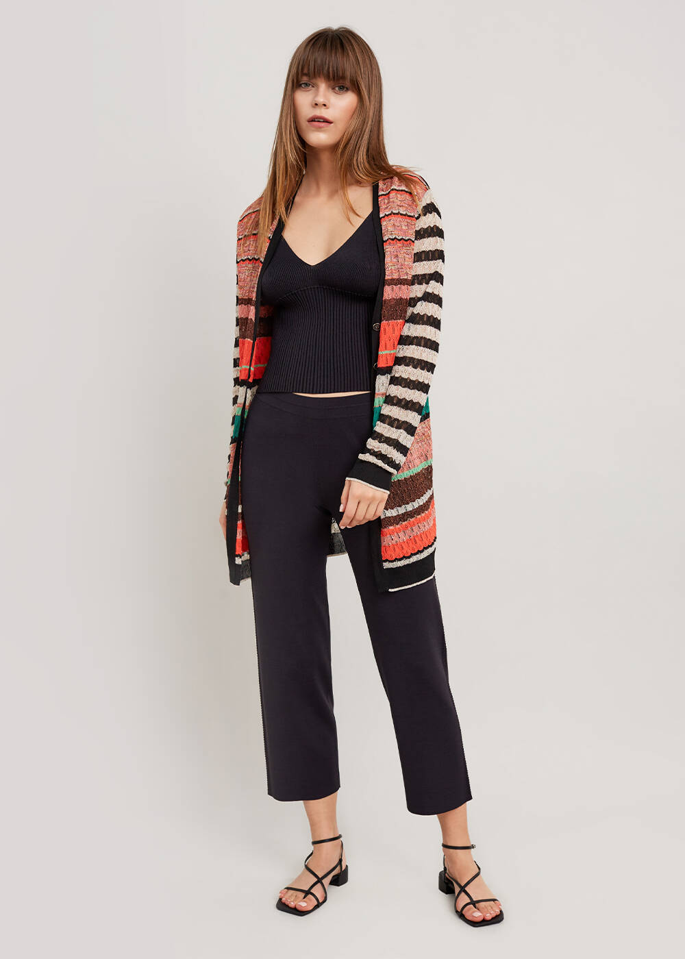 Yanı Örgü Detaylı Siyah Fit Triko Pantolon - 2