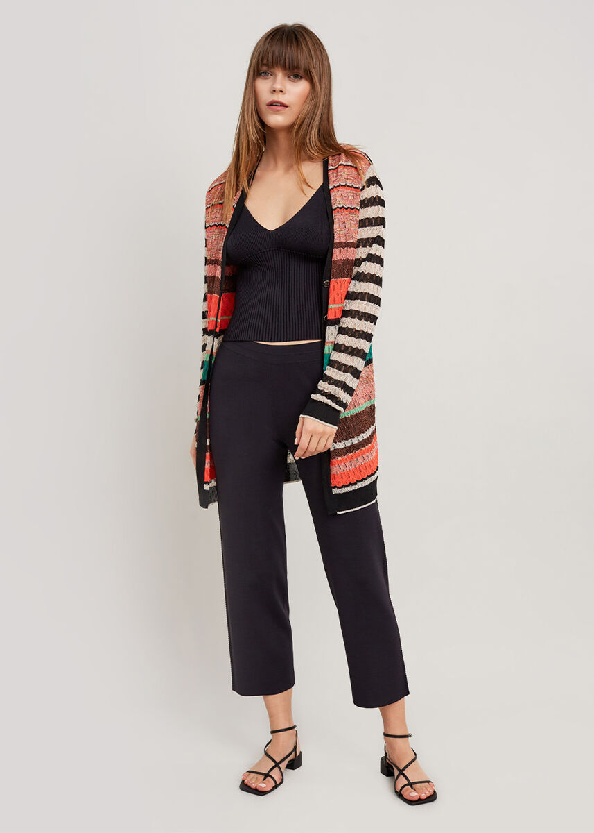 Yanı Örgü Detaylı Siyah Fit Triko Pantolon · 2