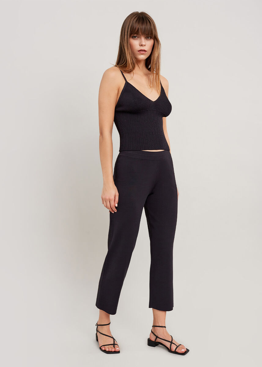 Yanı Örgü Detaylı Siyah Fit Triko Pantolon · 5