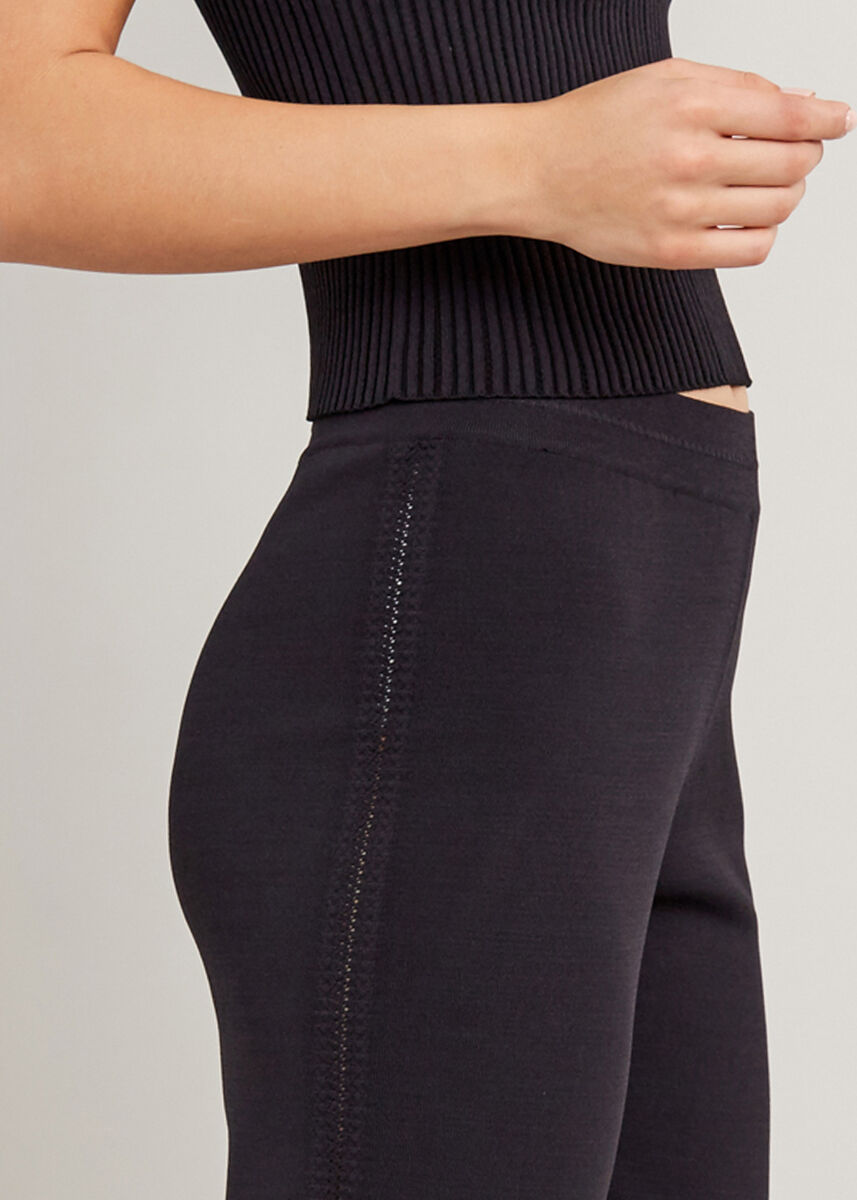 Yanı Örgü Detaylı Siyah Fit Triko Pantolon · 7