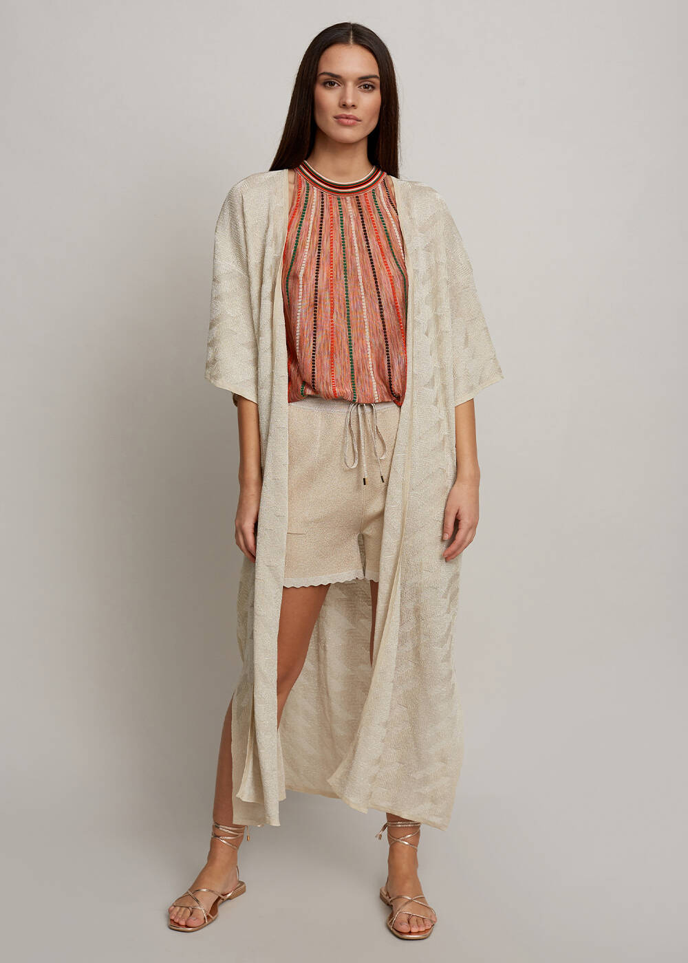 Yarım Kol Bej Kimono Hırka - 1