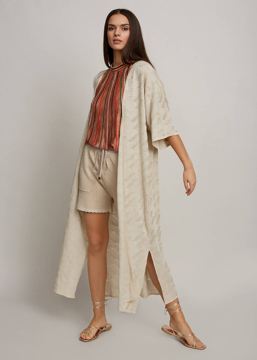 Yarım Kol Bej Kimono Hırka - 2