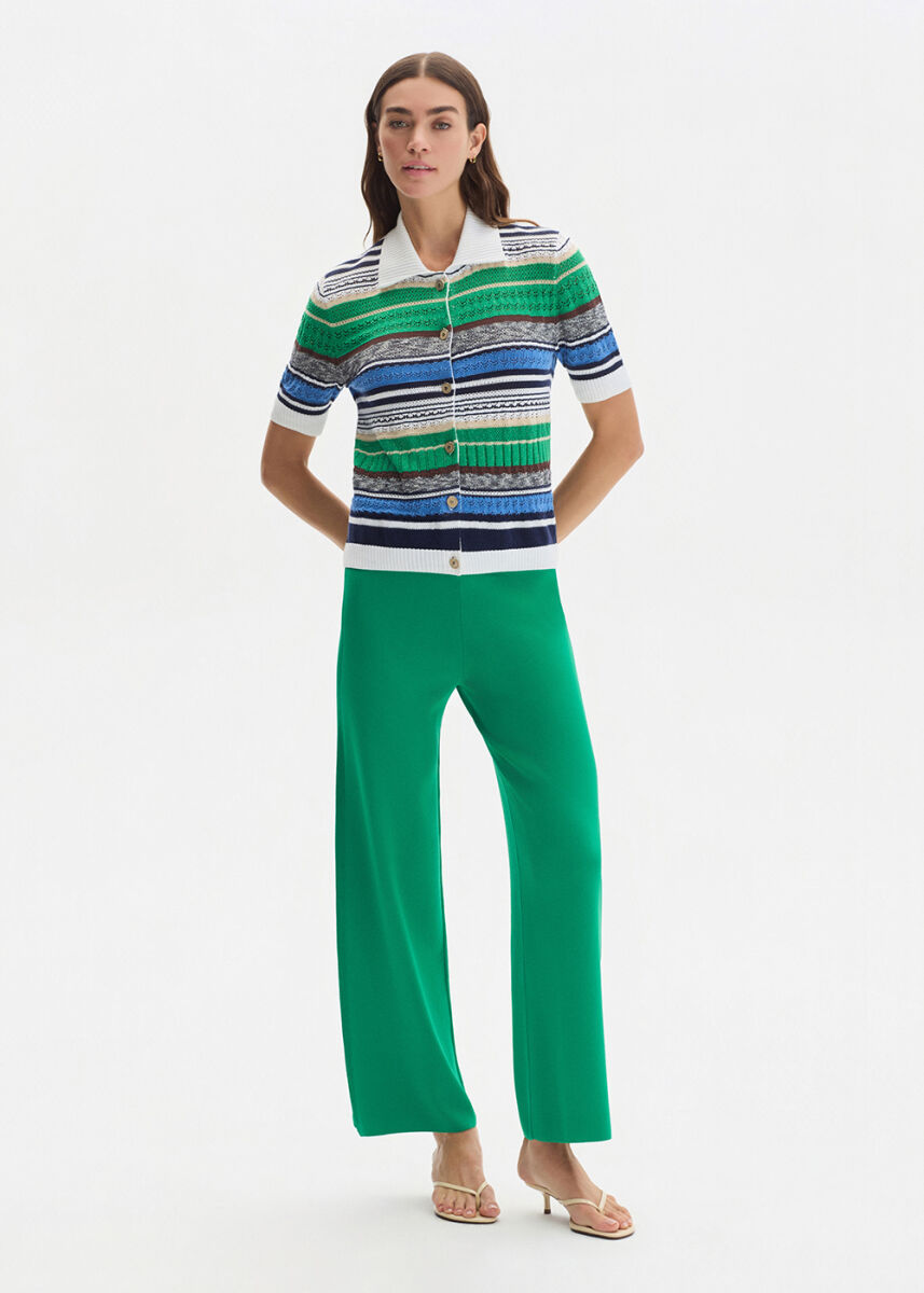 Yeşil Örgü Detaylı Fitil Triko Pantolon - KNITSS