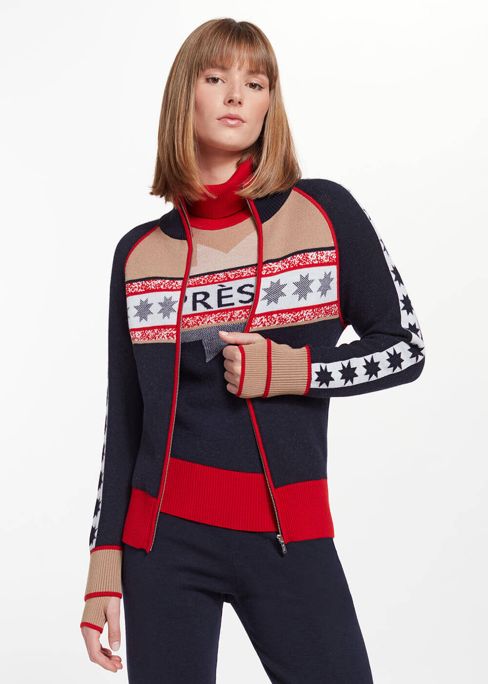 Yıldız Desenli Boğazlı Extrafıne Merino Triko Hırka - 1