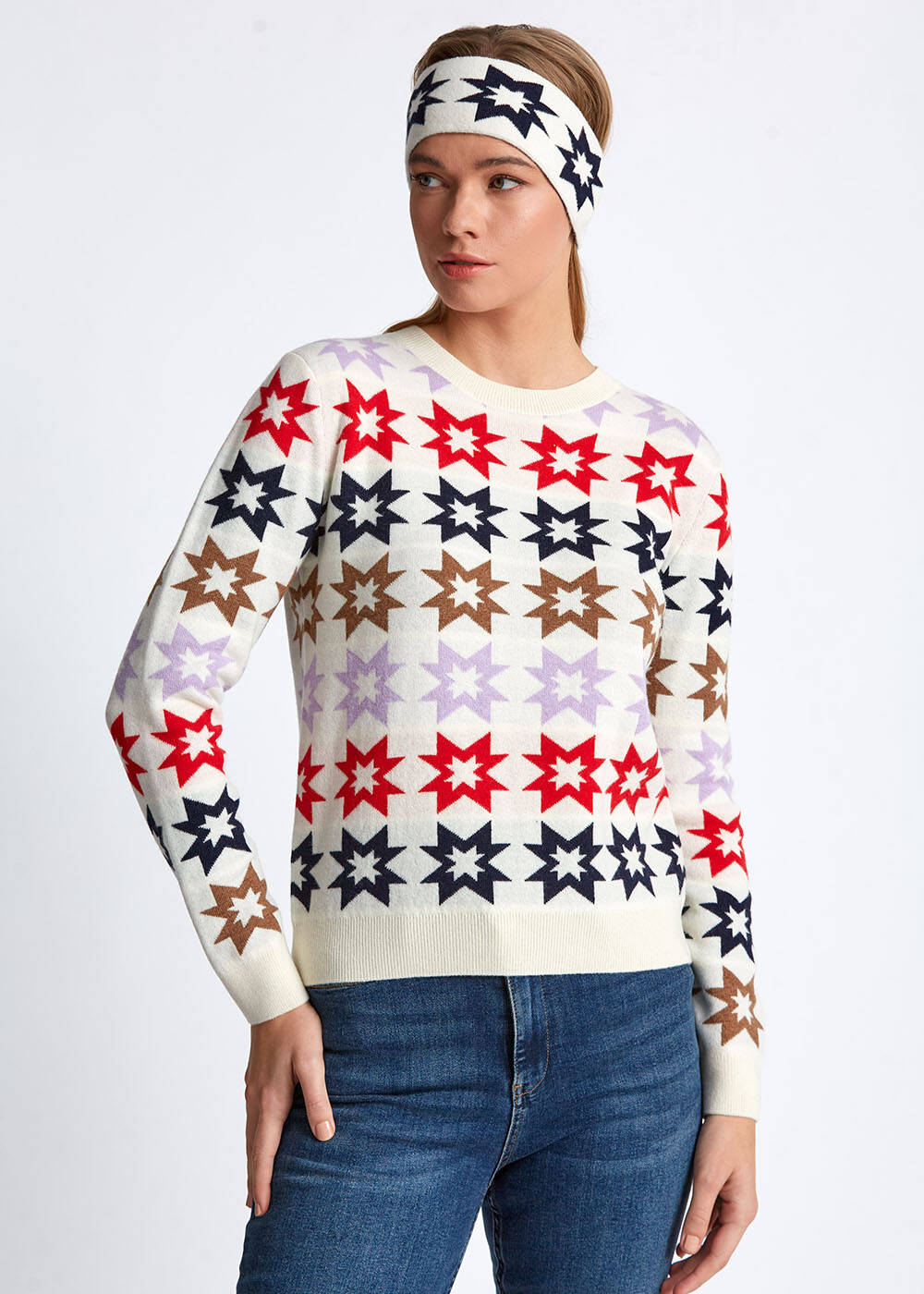 Yıldız Desenli Merino Yün Head Band - 2