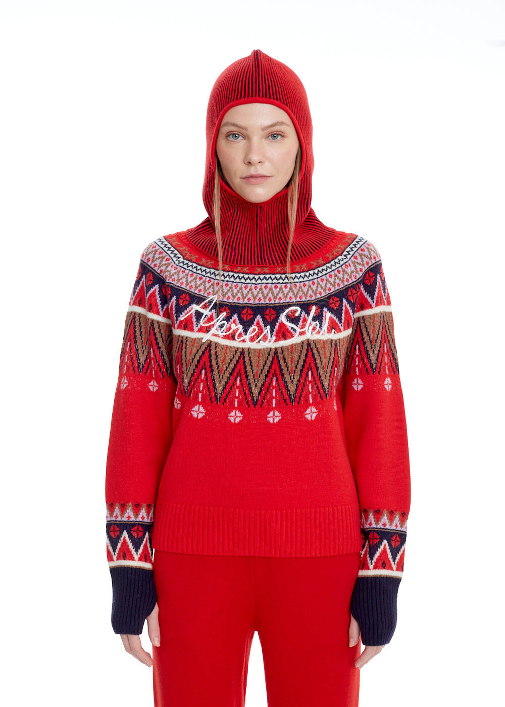 Yıldız Nakışlı Kırmızı Lacivert Merino Yün Bere - 1