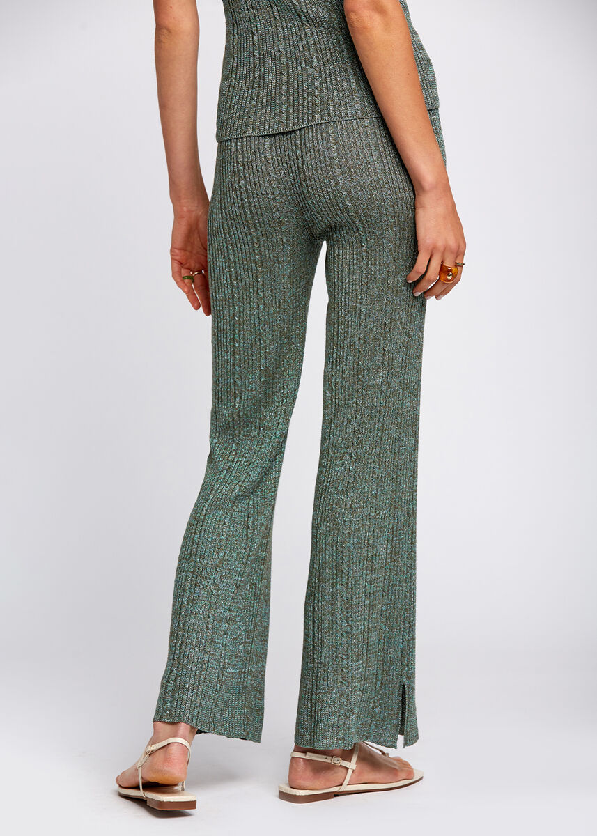 Yırtmaç Detaylı Yeşil Triko Pantolon · 3
