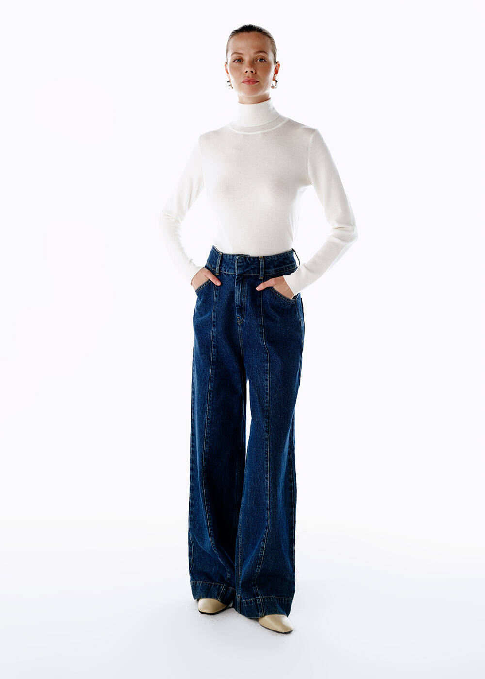 Yüksek Bel Mavi Denim Pantolon - 1