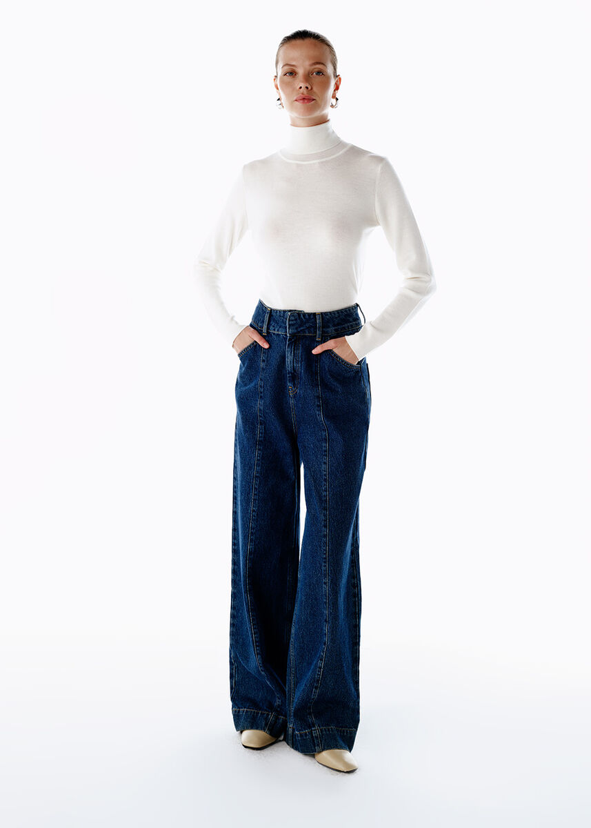 Yüksek Bel Mavi Denim Pantolon - KNITSS