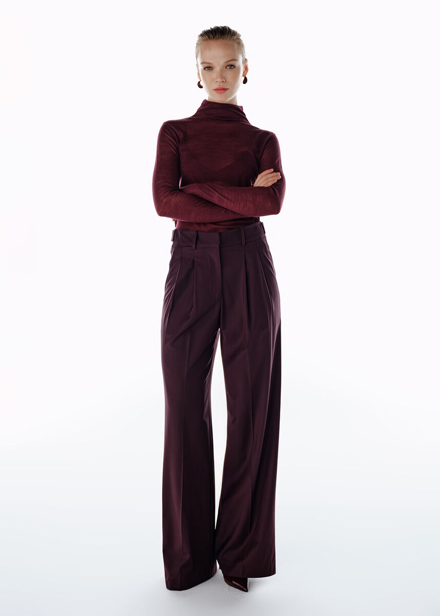 Yüksek Bel Yün Pantolon Mürdüm - KNITSS