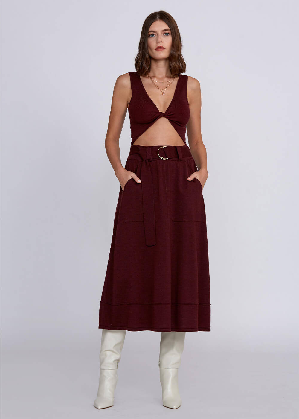 Yün Karışımlı Bordo Triko Crop Üst - 2