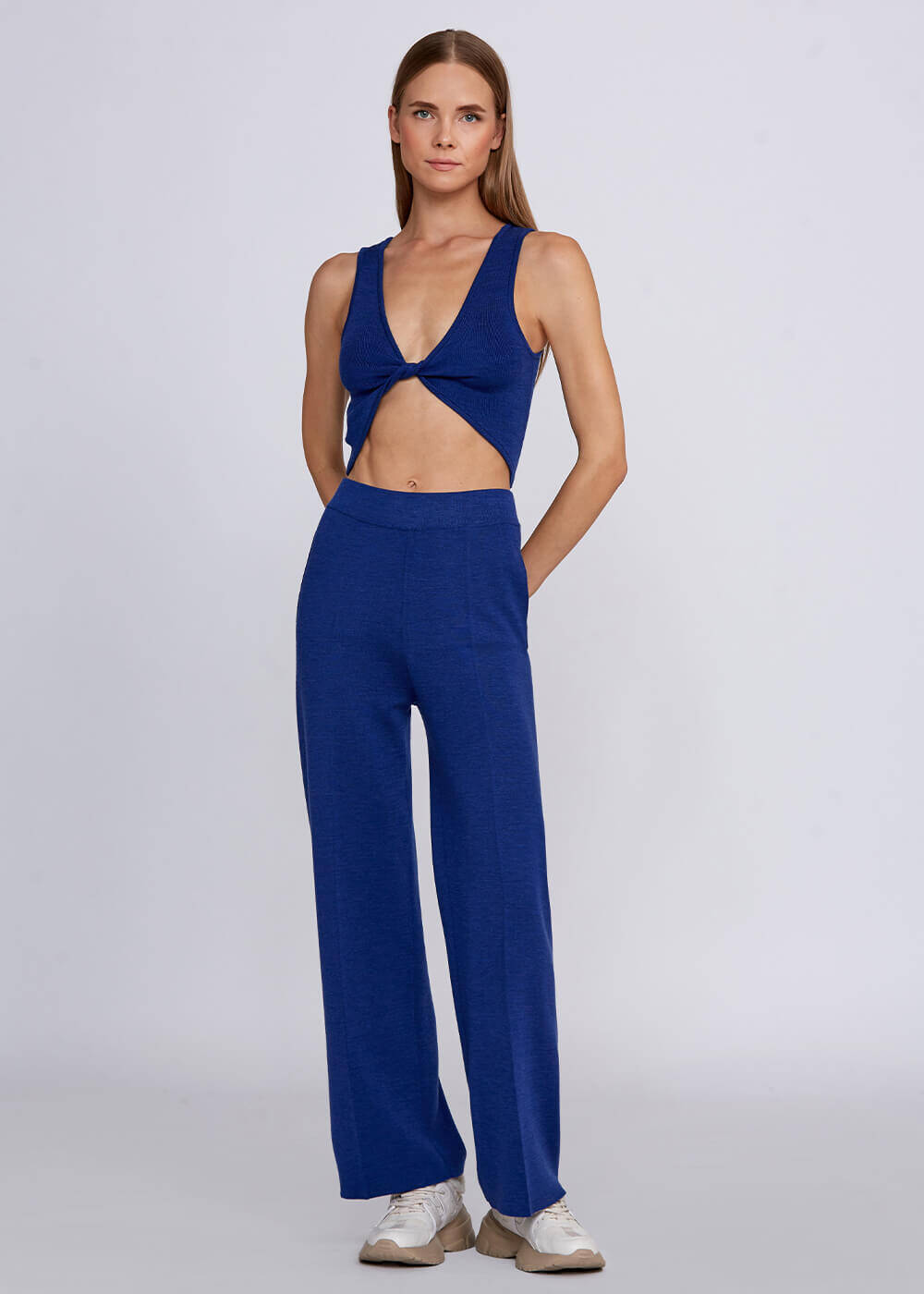 Yün Karışımlı Mavi Triko Crop Üst - 2