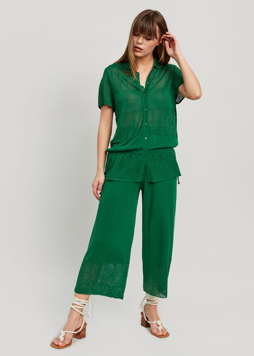 Zümrüt Yeşili Yazlık Crop Triko Pantolon · 5